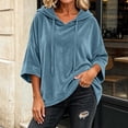 thumbnail image 6 of FAHUOMU Women's Pullover Hoodies Three Quarter Sleeve Drawstring Velour Tops Casual Loose Fit Warm Fall Winter Clothes, 6 of 9