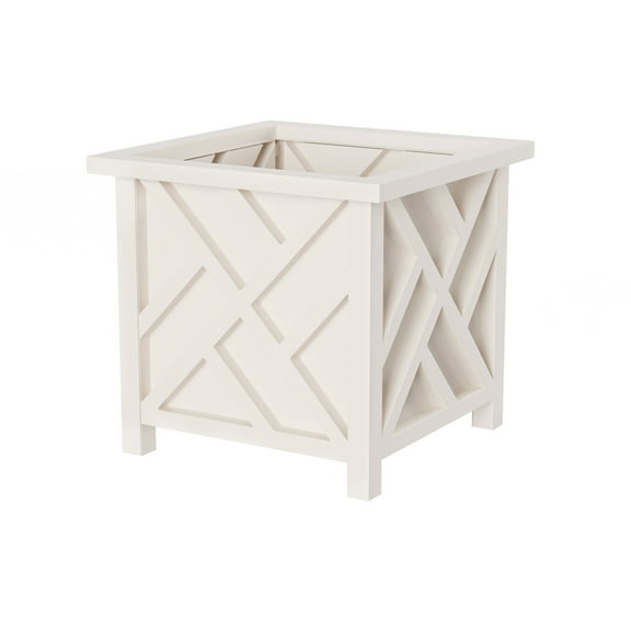 Pure Garden Outdoor Lattice Planter Box – 14.75-Inch Plant Pot, White