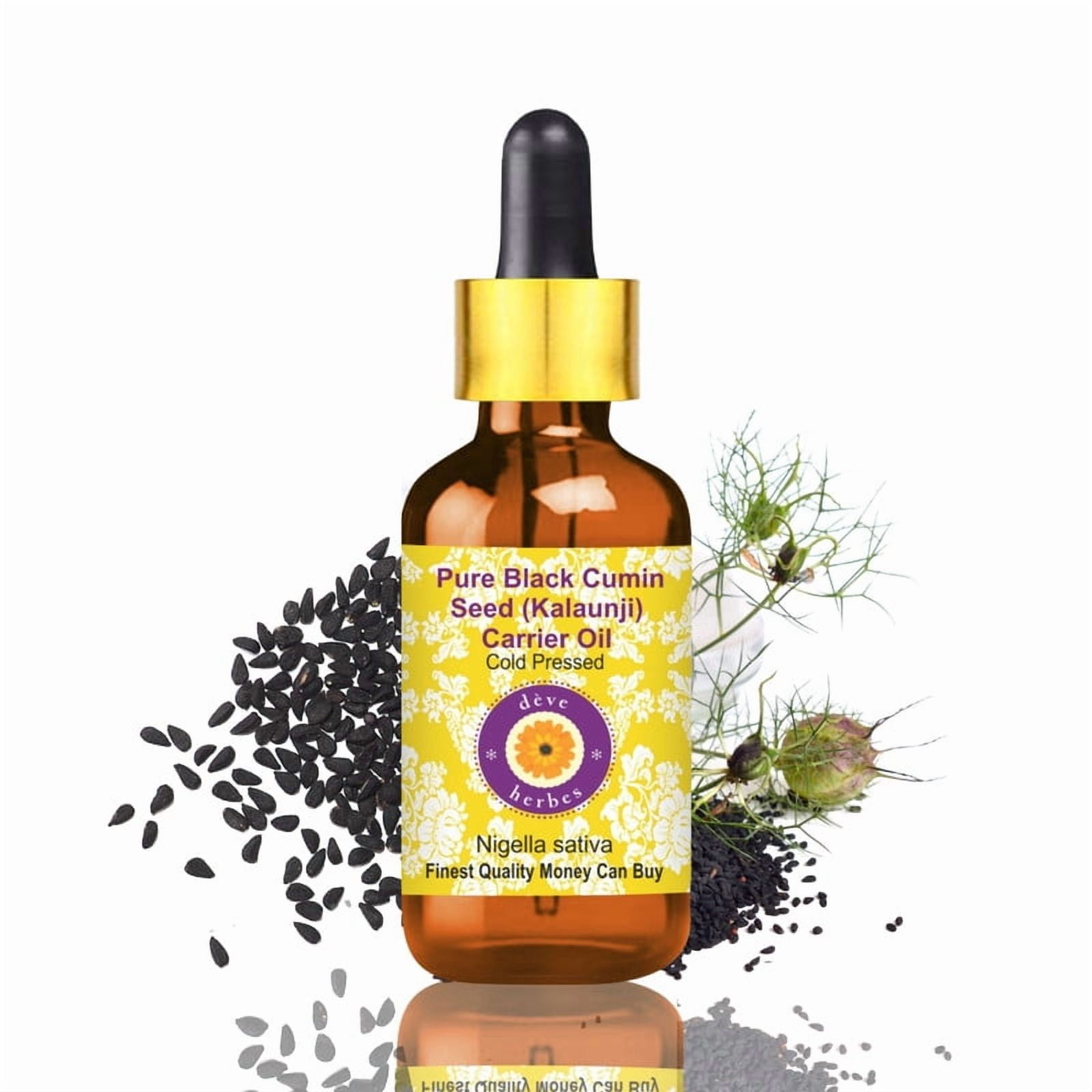 Deve Herbes Black Cumin Seed (Kalaunji) Carrier Oil (Nigella sativa) - 5ml (0.16 FL Oz ) - 100% Natural Cold Pressed Oil - for Hair Massage, Skin Care & External Use - with Dropper
