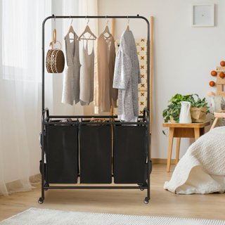 Amyove Laundry Sorter 2 Section Laundry Hamper Sorter with Garment Rack Hanging Rod and Adjustable Storage Shelf 2 x 13gal Laundry Basket Organizer Fo