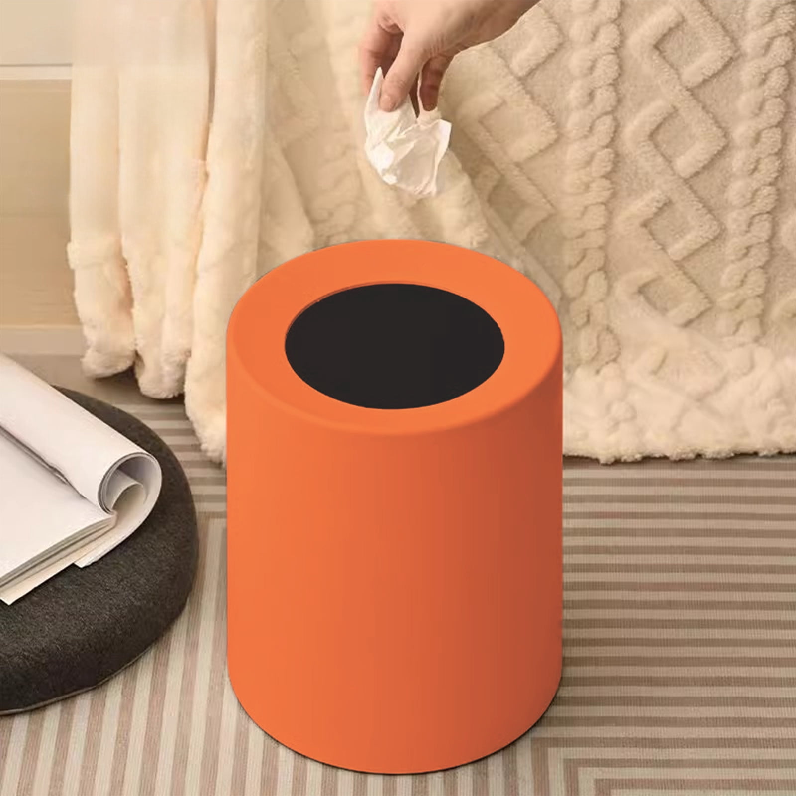 13-Gallon Plastic Kitchen Trash Can with Lid - White, Black, Orange, Beige - 12.2x9.92x9.92in Bathroom Waste Bin for Home, Office, RV - Space-Saving Design with Raised Bottom