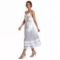 thumbnail image 3 of Women's Satin Midi Half Slip Skirt with Lace Trim, Elastic Waist A-Line Silky Underskirt, Soft Under Dress Skirt for Women Office Date Night Daily Wear, 3 of 8