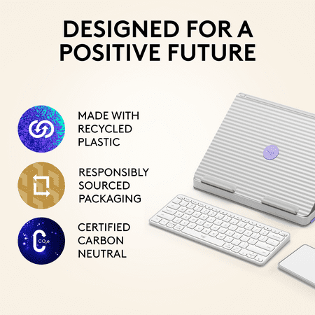 Logitech - Casa Pop-Up Desk Work From Home Kit Compact Wireless Keyboard, Touchpad and Laptop Stand for Laptop/MacBook (10” to 17”) - Nordic Calm
