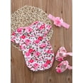 thumbnail image 4 of Hirigin Newborn Baby Girls Summer Clothes Set 0 3 6 12 Months Short Sleeve Romper Floral Jumpsuit Romper+Shoes+Headband Set, 4 of 6