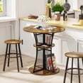thumbnail image 2 of Yoneston 30-inch Round Bar Table, Wood Small Pub Table Metal Breakfast Nook Table with Storage Shelves for Dining Room Living Room Kitchen, Rustic Brown (Only Table), 2 of 9