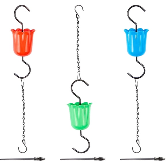 Ant Moat for Hummingbird Feeder 3 Pcs Flower Hummingbird Feeders Accessory Hooks Iron Hanging Chains and Brushes for Outdoor House Garden 1bag