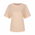thumbnail image 4 of Pincandy Women's Round Neck Solid Color Short Sleeved Casual Loose Short Sleeved Round Neck Tops/shirt,Beige,S, 4 of 5
