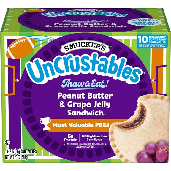 Smucker’s Uncrustables Peanut Butter & Grape Jelly Sandwiches, 10 Count, 2 oz Each, Frozen