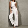 thumbnail image 5 of Womens 2 Piece Color Blocked Suits Sleeveless Crew Neck Tops Wide Leg High Waist Trousers Summer Comfy Fashion Set White XXL, 5 of 7