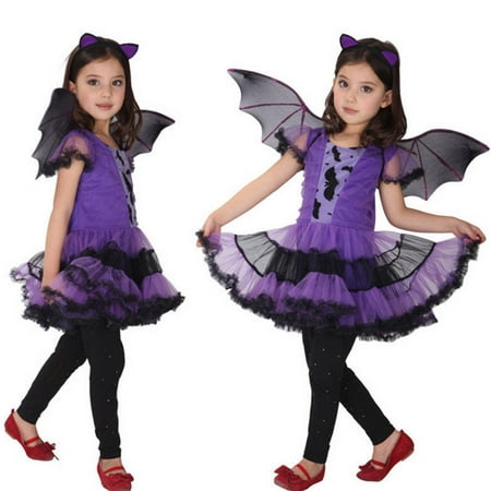 Staron Toddler Kids Baby Girl Halloween Clothes Costume Dress+Hair Hoop+Bat Wing Outfit