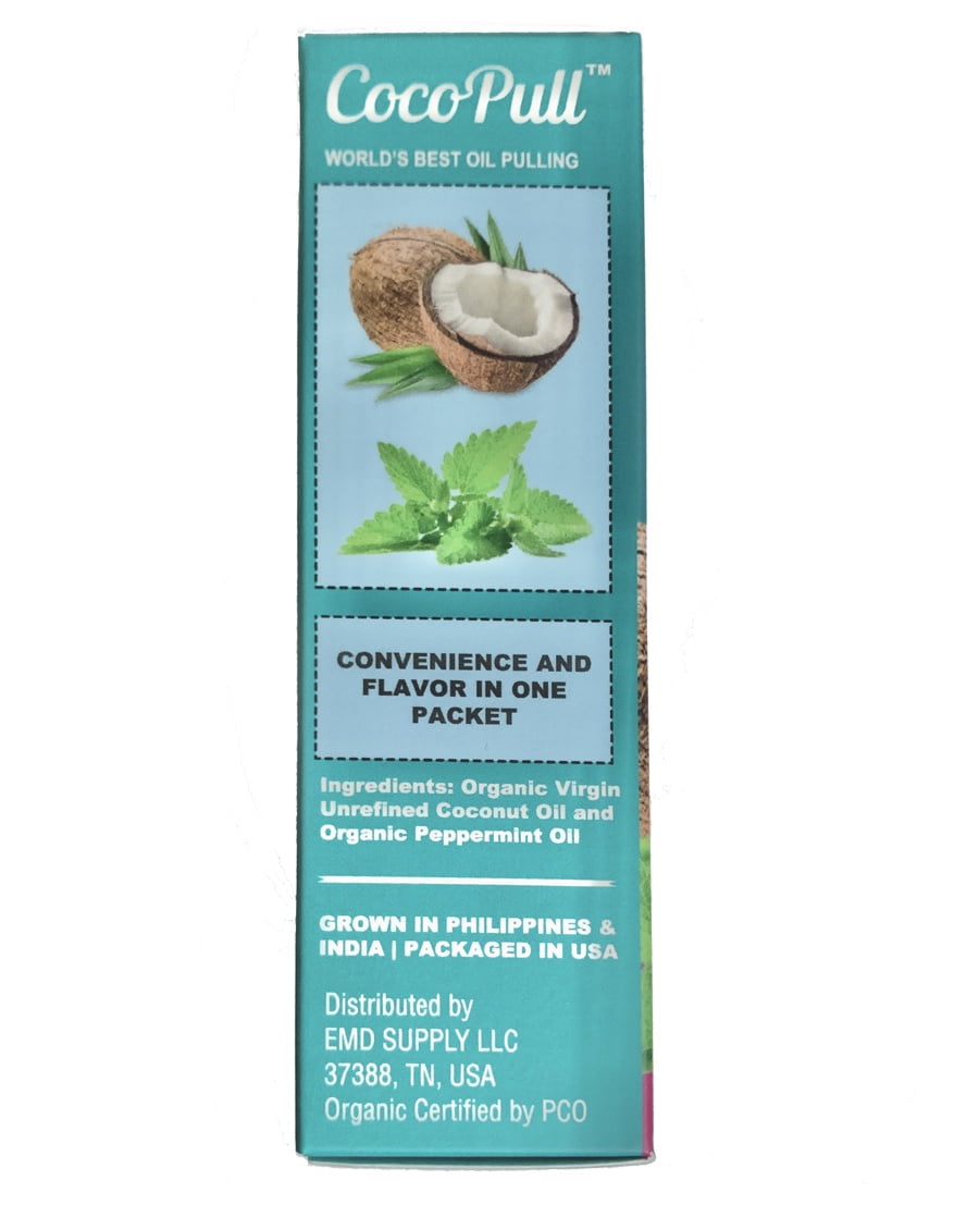 CocoPull Organic Oil Pulling is Coconut Oil and Peppermint Oil for Healthy Teeth & Gums, Bad Breath Remedy. Natural Teeth Whitening - 14 Packets per Box
