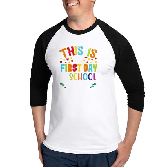 CafePress - This Is My First Day Of School Shi Baseball Jersey - Cotton Baseball Jersey, 3/4 Raglan Sleeve Shirt