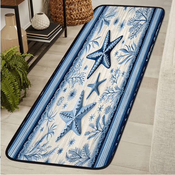 CURLYOOT Coastal Starfish Runner Rug 2'x6' Washable Kitchen Runner Rug Indoor Non Slip Laundry Rugs Farmhouse Flower Floor Carpet for Hallway Kitchen Entryway Bedroom Living Room