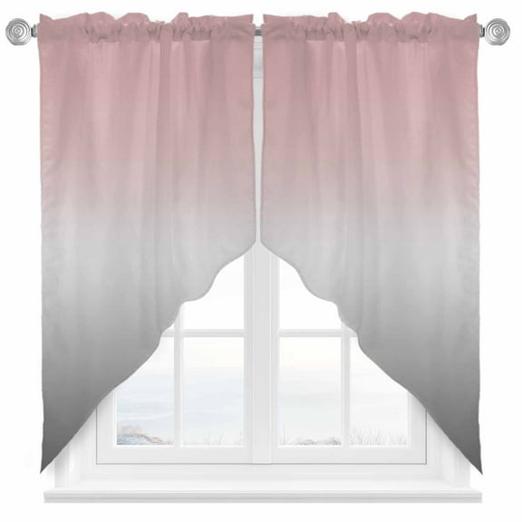 Pink Gray Swag Valances for Windows 2 Pack Gradient Swag Kitchen Curtains 36 Inches Long Rod Pocket Short Window Treatment for Kitchen Bathroom 36"x36"
