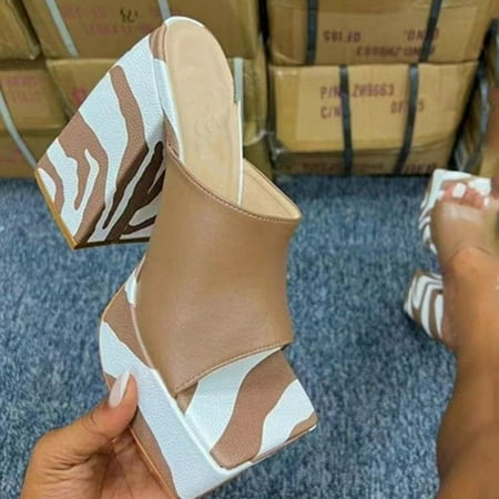 

Cathalem Fashion Spring Summer Women Sandals Thick Soled Heel Super High Heel Peep Toe Cow Sandals for Women Size 9 Wide Khaki 8.5