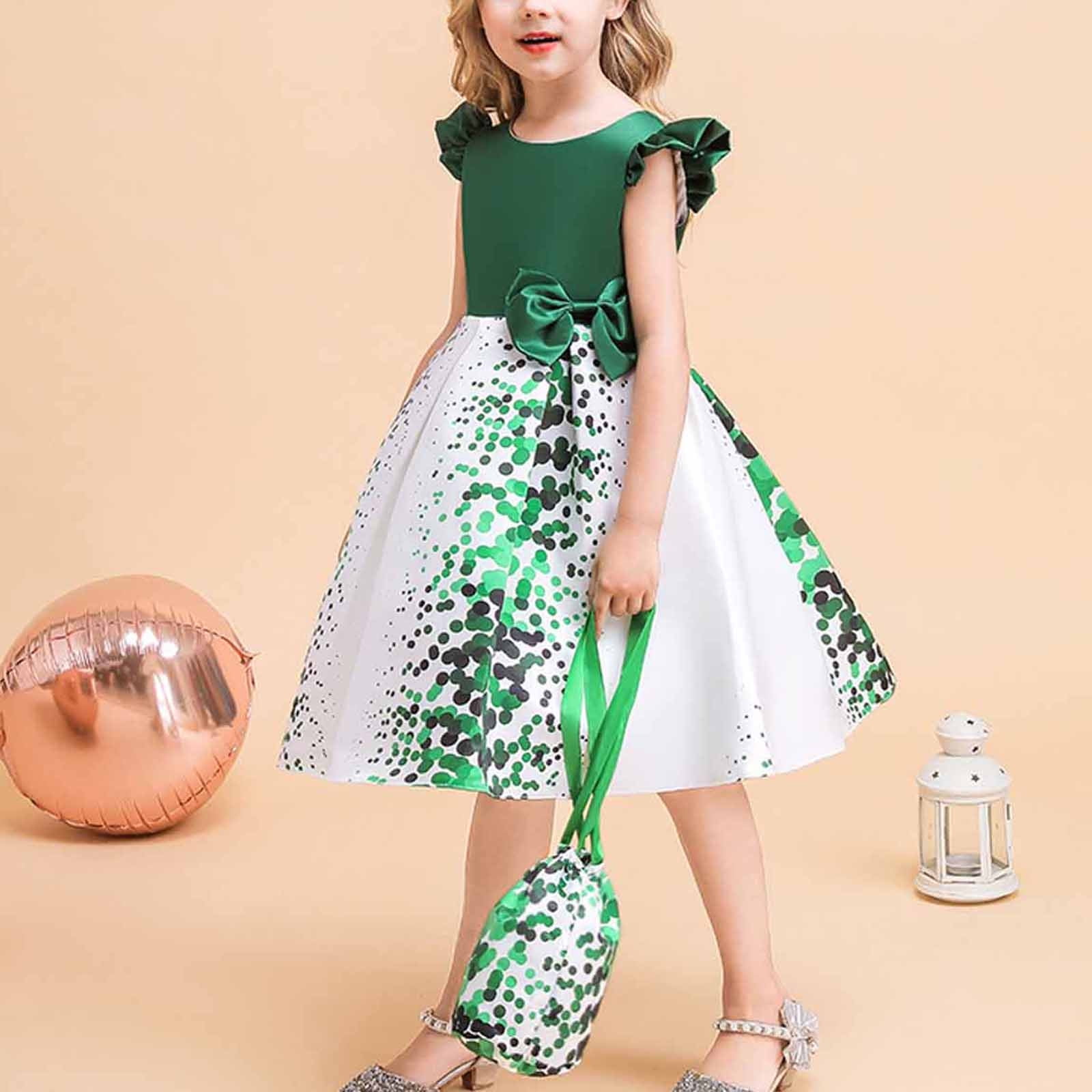 Zwiiyzr 3-13 Years Baby Girl Birthday Dress St. Patrick's Day Princess Tutu Dress Toddler Tulle Dresses + Bag Outfits Green