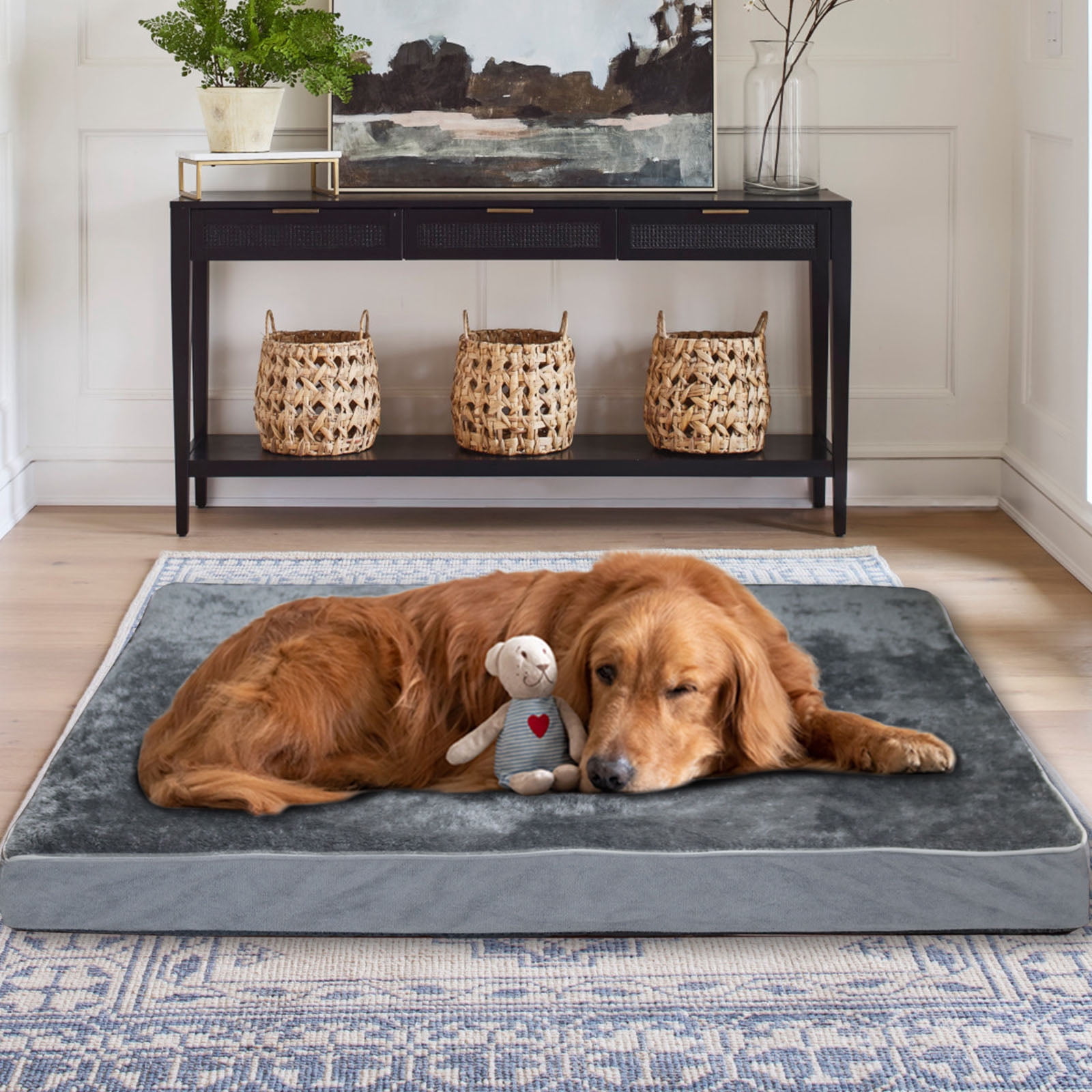 CQSXDA Pet Bed with Waterproof Liner in Light Gray with Removable Cover - Versatile Bed with Non-Slip Bottom 38"x27" Dog Bed for Indoor and Outdoor Use