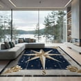 thumbnail image 2 of ODIKA 8'x10' Washable Area Rug Non-Slip Chair-Friendly Mat Nautical Compass Vintage Maritime Star With Distressed Rope Border for Dining Room, Large Office, Lounge, 2 of 7
