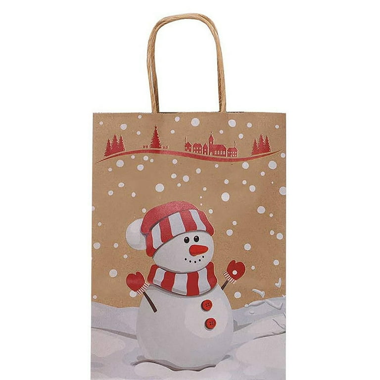 ORNACELE 12PCS Christmas Gift Bags 12PCS Assorted Styles Bags Xmas Small  Kraft Paper Bags with Handles Christmas Goodie Bags with Christmas Prints  for