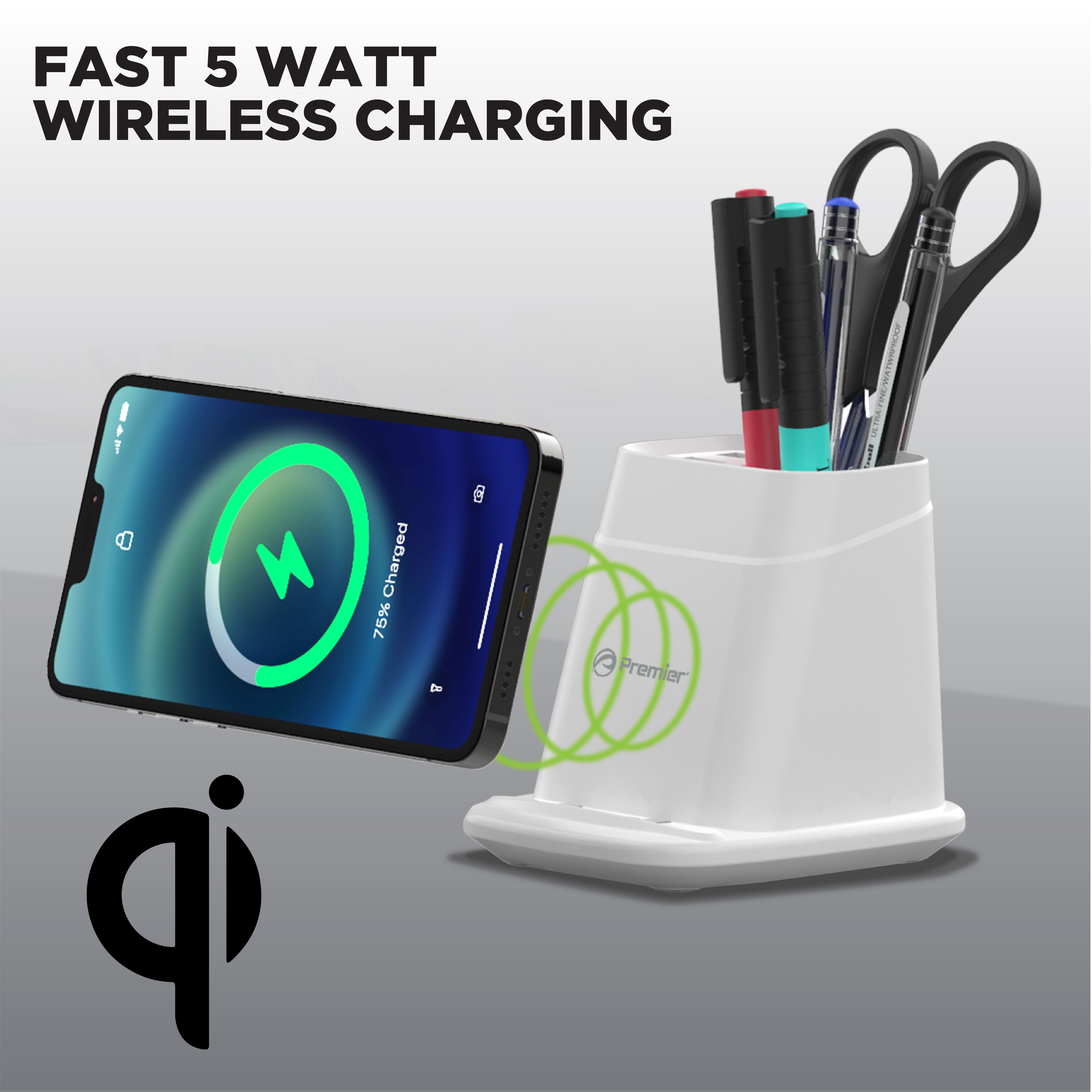 All-Purpose Wireless Charger Pen Holder with Dual USB Output