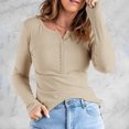 thumbnail image 5 of Bmisegm Womens Crew Neck Shirts Long Sleeve Tshirts Button Down Shirts Knit Shirt Casual Plain Tops Thermal Underwear for Women Beige L, 5 of 6