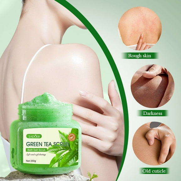 Dead Sea Salt and Green Tea Body Scrub - Moisturizing and Exfoliating Body, Face, Hand, Foot Scrub - Fights Stretch Marks, Fine Lines, Wrinkles - Great Gifts for Women & Men