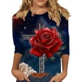 thumbnail image 2 of Axiiglly 3/4 Length Sleeve Womens Tops Crewneck USA Flag Independence Day Patriotic Shirts, S-5XL, 2 of 5