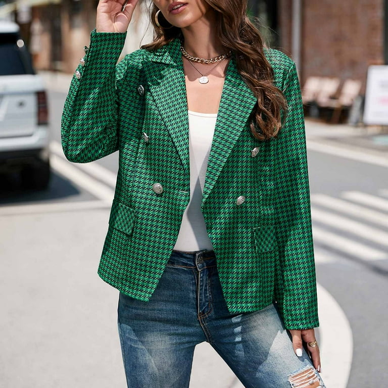 YYDGH Plaid Blazer for Womens Casual Front Open Long Sleeve Double