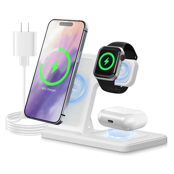 Wireless Charger, Magnetic Fast Charging Stand Compatible with iPhone 16 15 14 13 12 11 Pro Max Plus XS XR X 8, For Apple Watch 9 8 7 6 5 4 3 2 SE, For AirPods 3 2 Pro, 3 in 1 Charging Station
