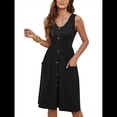 thumbnail image 2 of Vestidos de Verano para Mujer, Sin Mangas, Informales, Holgados, con Botones y Bolsillos Negro S, 2 of 9