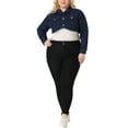 thumbnail image 2 of Agnes Orinda Women's Plus Size Washed Notched Lapel Cropped Denim Jacket, 2 of 5