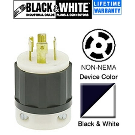 - Leviton 3521-C Plug Locking Blade Non-NEMA 20/10A 250VAC/DC/600VAC 4P5W Grounding - Black-White