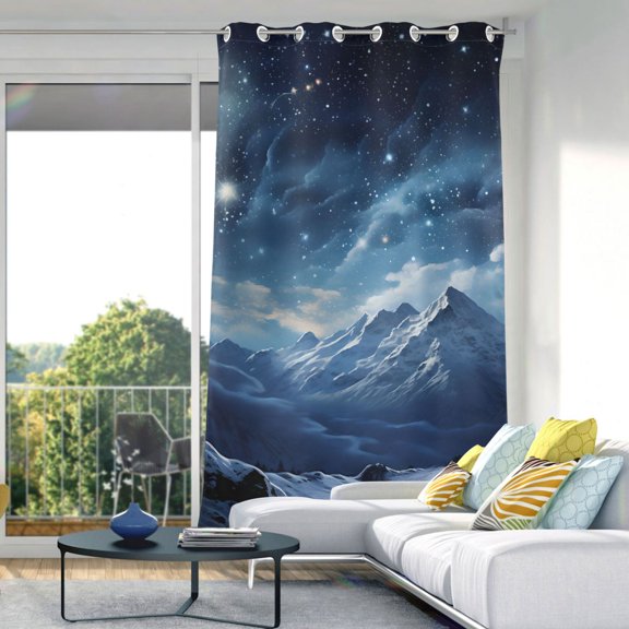 Snow Mountain and Stars Blackout Curtains W82 x L42 1 Panel Window Curtain for Bedroom Living Room