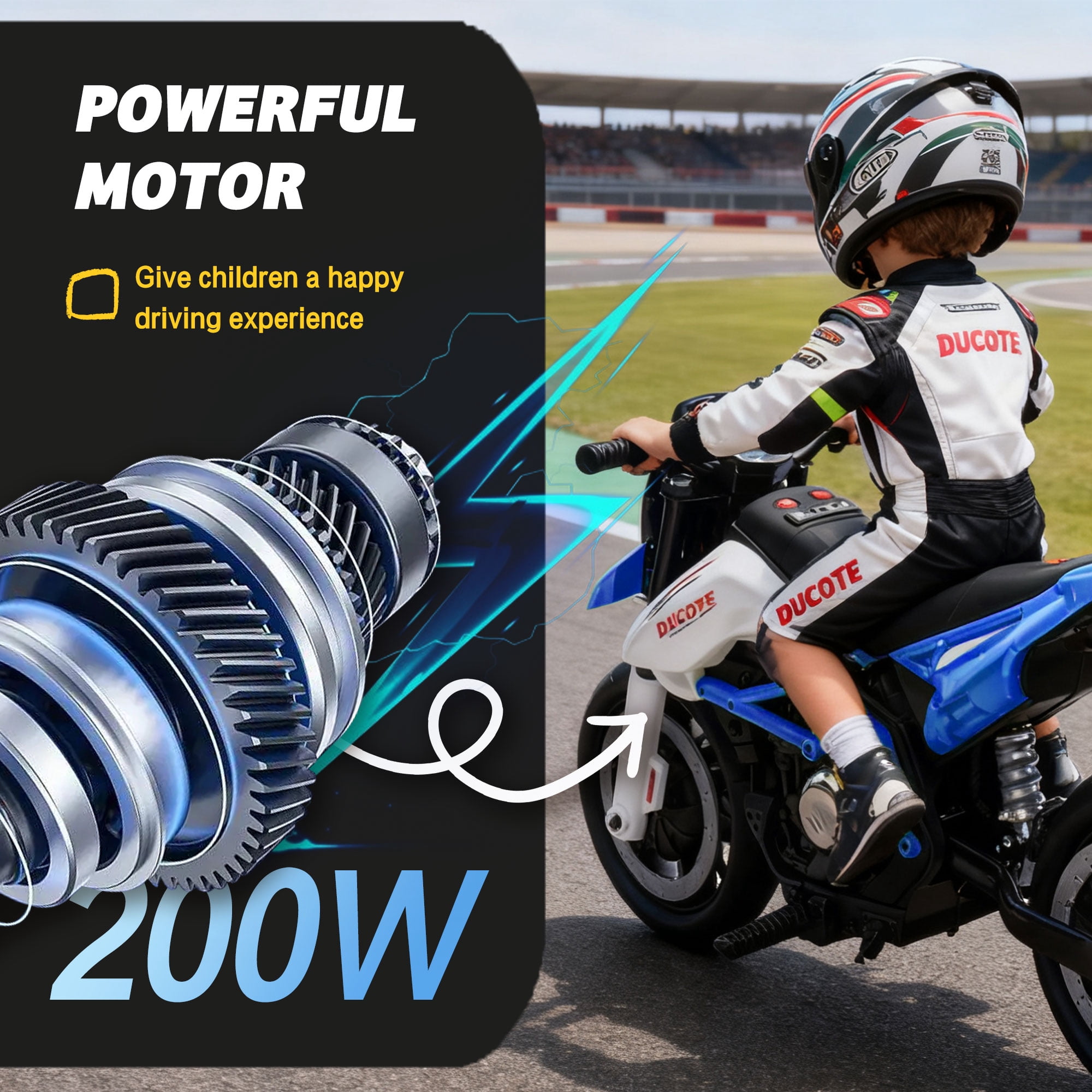Xuanlur 24V 9AH Electric Motorbike, 9 mph & 110lb Max, 200W Ride on Motorcycle for Big Kids w/EVA Tires, LED Lights & Power Display, 2 Speed, Bluetooth, Music, Electric Motorcycle for Ages 6+, Blue