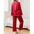 thumbnail image 4 of Ekouaer Womens Silk Pajama Set Satin Long Sleeve Button-Down Top and Pants with Ruffle Soft Sleepwear, 4 of 6