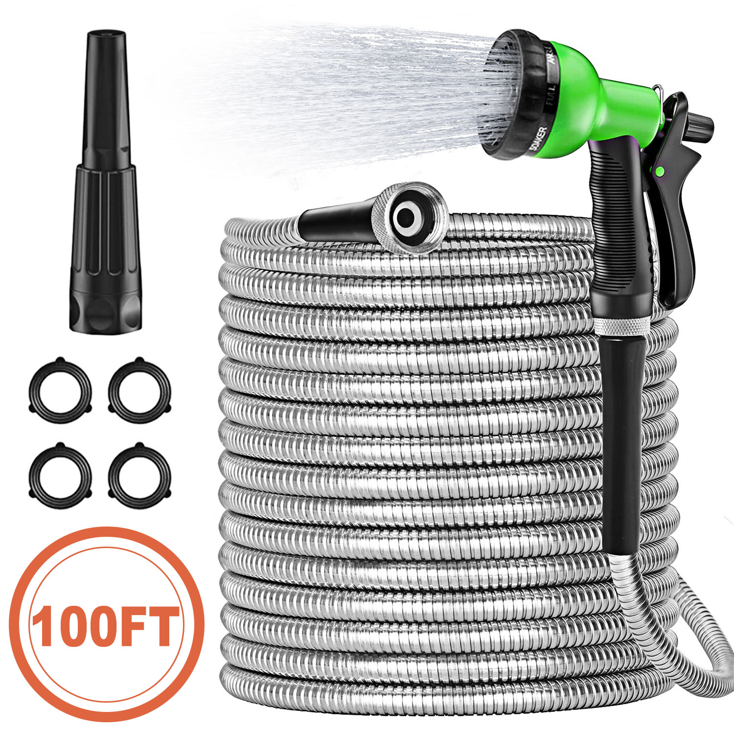 GVDV 100 ft Metal Garden Hose, 3/4 in, with Nozzles photo 3