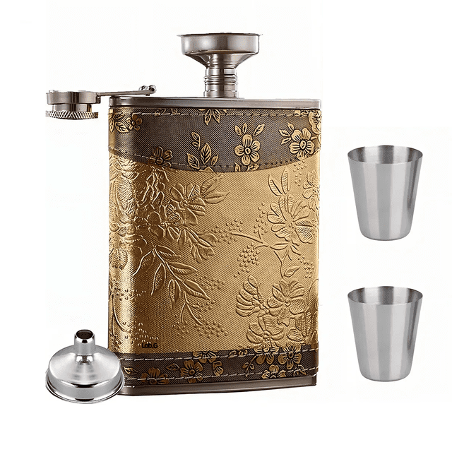 Set Licorera Bolsillo De 8 Oz,ánfora Rocker Acero Inoxidable Lab.G, Color oro