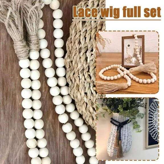 FurNest Wooden Beads Garland Tassels Farmhouse Beads Rustic Country Decors Han