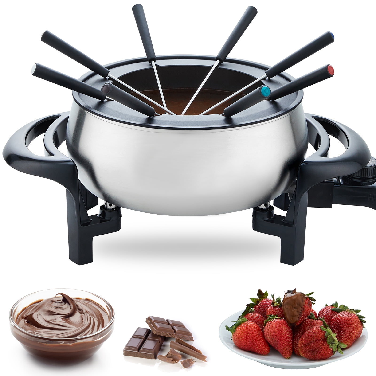 VEVOR 3 qt Electric Fondue Pot Set Chocolate and Cheese Melting Warmer Silver