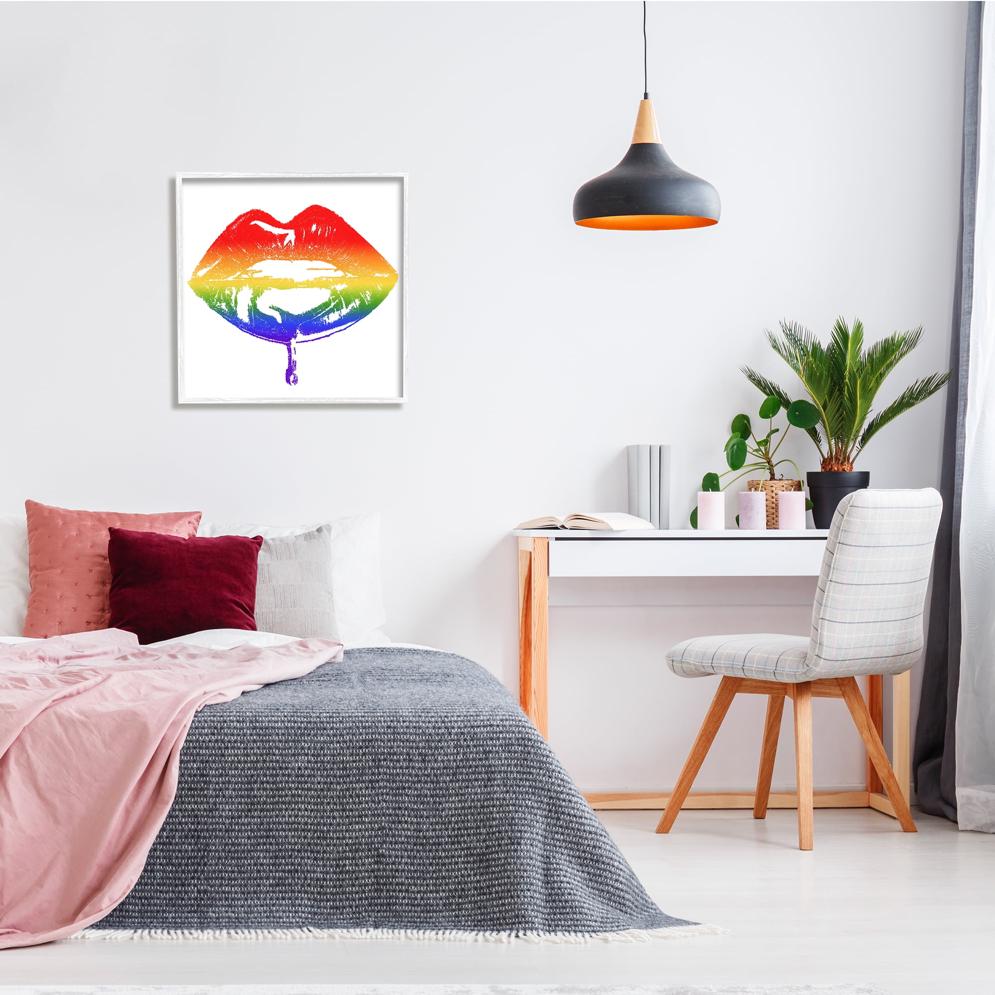 Stupell Indtries Rainbow Puckered Lips Retro Cosmetic Drip Kiss,24 x 24,Design by Amaya