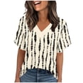 thumbnail image 2 of Xuyuer Womens Tops Trendy Puff Short Sleeve Shirts Dressy　Henley V-Neck Summer Tops Pleated T-Shirts Loose Fit Tunic Blouses, 2 of 5