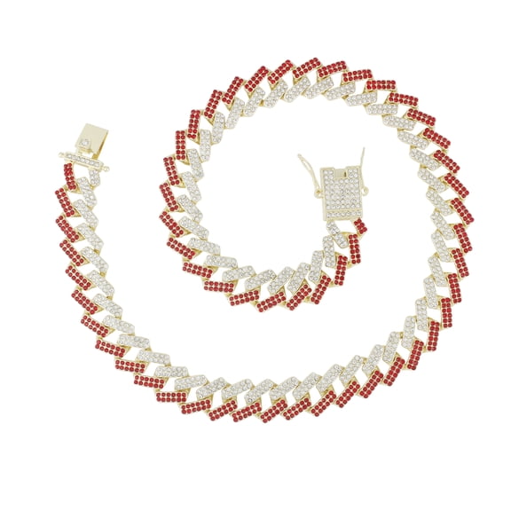 Charles Raymond Zig Zag Bling'ed Out Necklace - ZZ Miami Cuban Necklace with Unique Lock and Iced Out Diamonds !! The Perfect Drip !! - ZZ SP Lock Gld Red -20"