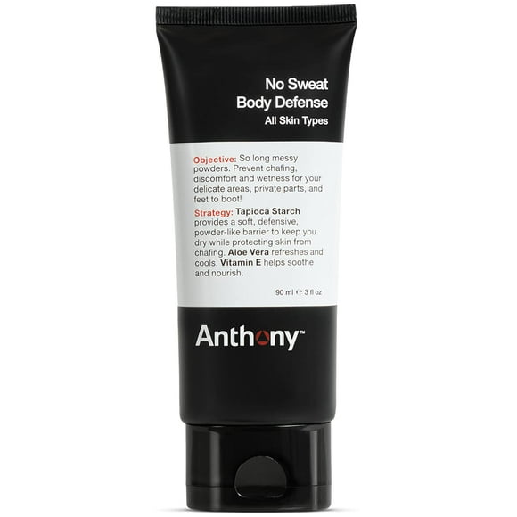 Anthony No Sweat Body Defense, Anti-Chafe Talc Free Cream To Powder Lotion, 3 Fl Oz, Contains Tapioca Starch, Aloe Vera, and Vitamin E, Keeps You Dry, Protects Skin From Sweating, Chafing & Discomfort
