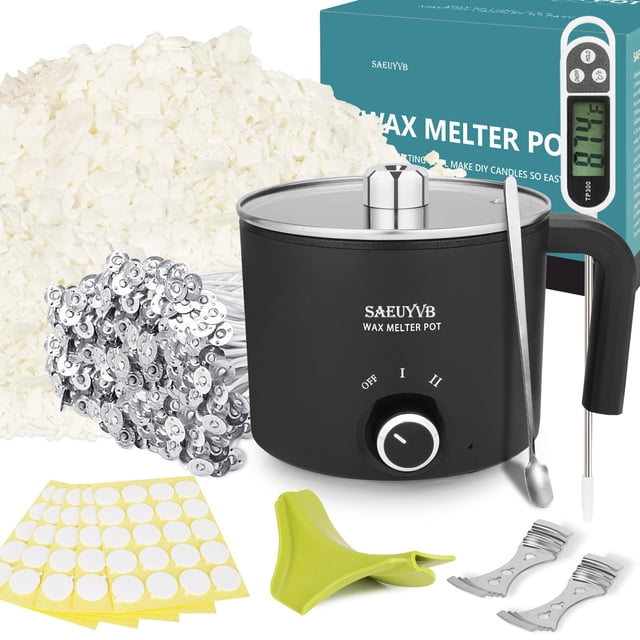 Kit para hacer velas SAEUYVB, cera de soja, 2,5 kg, fundidor, 1,8 L, 100 mechas