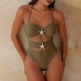thumbnail image 4 of Traje de baño de una pieza para mujer, conjuntos de bikini para mujer estilo europeo y traje de baño bikini para playa de color liso con borde, ropa de baño de mujer, 4 of 7
