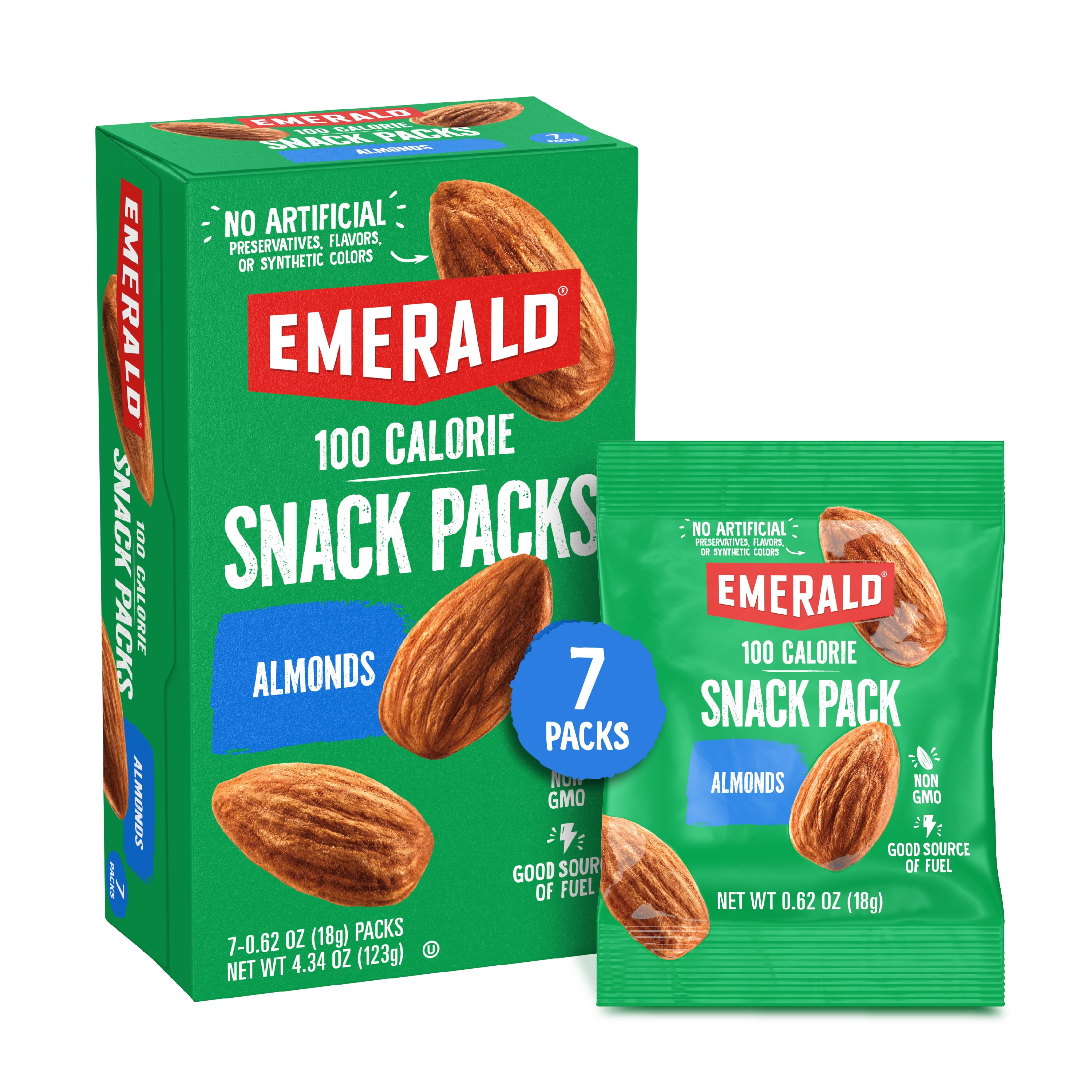 Emerald Nuts Dry Roasted Almonds & Whole Almonds, 100-Calorie Individual Packs, 7 CT Each (Variety Pack)