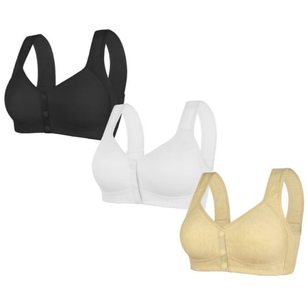 3PC Bras for Women Lace No Underwire Front Closure Comfort Wireless Full Coverage Push Up Yoga Workout Everyday Bra Khaki 2 38 C