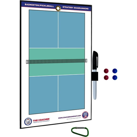 The Coacher Premium Dry Erase Magnetic Badminton or Pickleball Coaching Coach Board Clipboard - Made in The USA - Double-Sided - Training Aids Equipment Gear