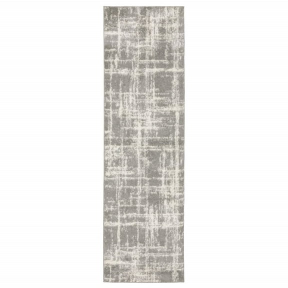 HomeRoots 2' X 8' Grey And Ivory Abstract Shag Power Loom Stain Resistant Runner Rug