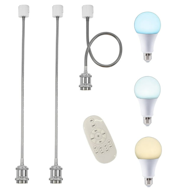 FSLiving J Track Light Pendants,Silver Iron DIY Ceiling Spotlight, Flexibly Rotatable Light with Remote Control LED E26 Dimmable Bulbs Island Lighting Juno Track Mounted for Kitchen Island,3 Lights